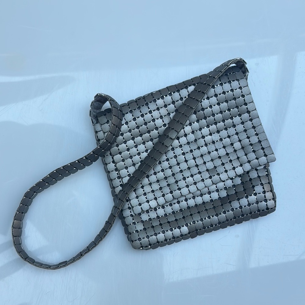 Y & S silver metal square crossbody bag